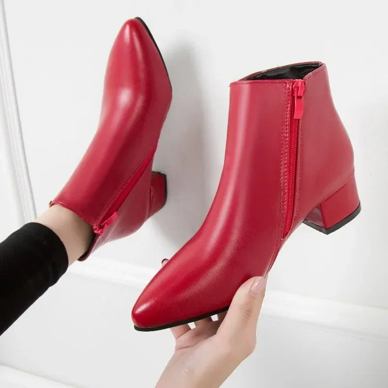 Leather High Heels Spring Zipper Office High Heels