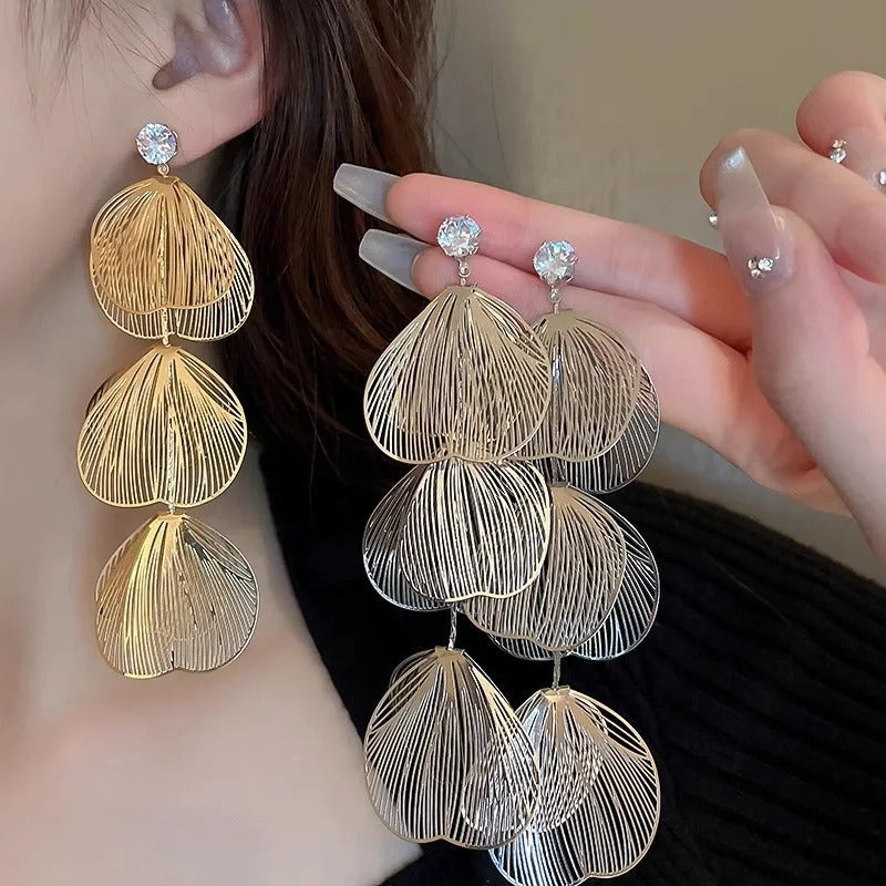Long Exaggerated Petal Metal Earrings
