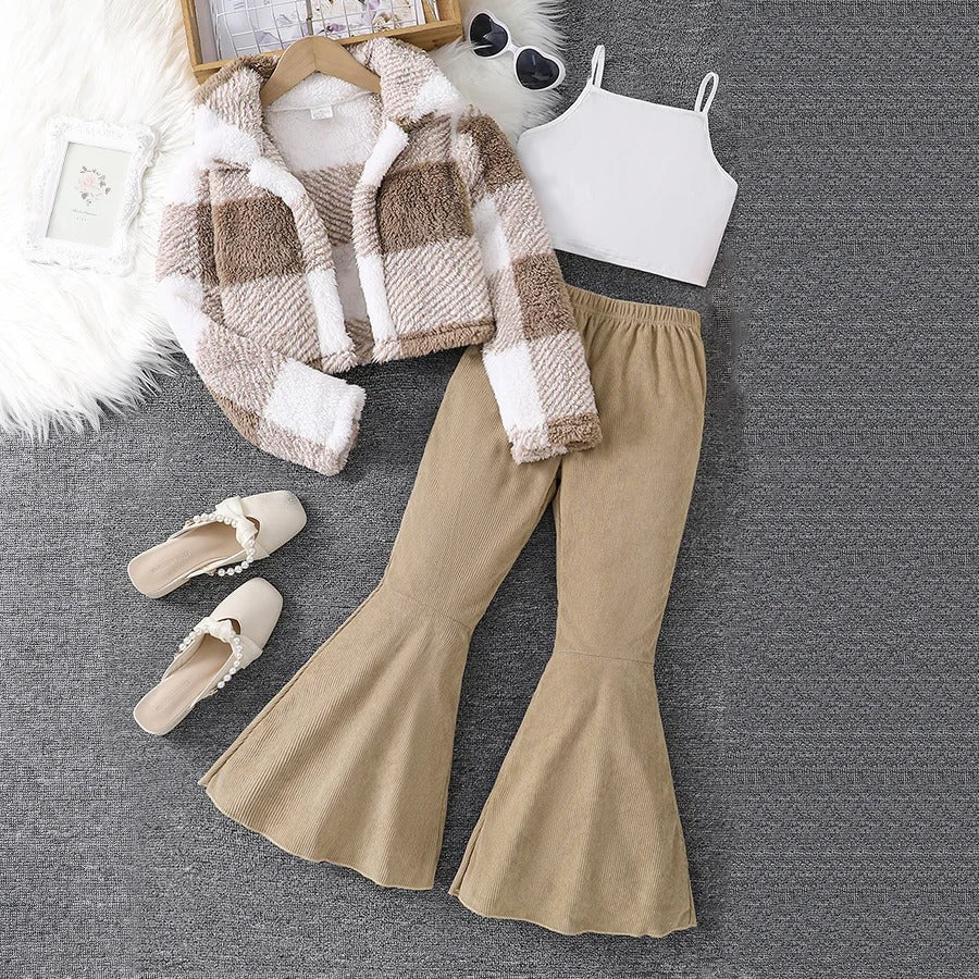 3-piece set with stand-up collar and down jacket solid color vest casual long pants set