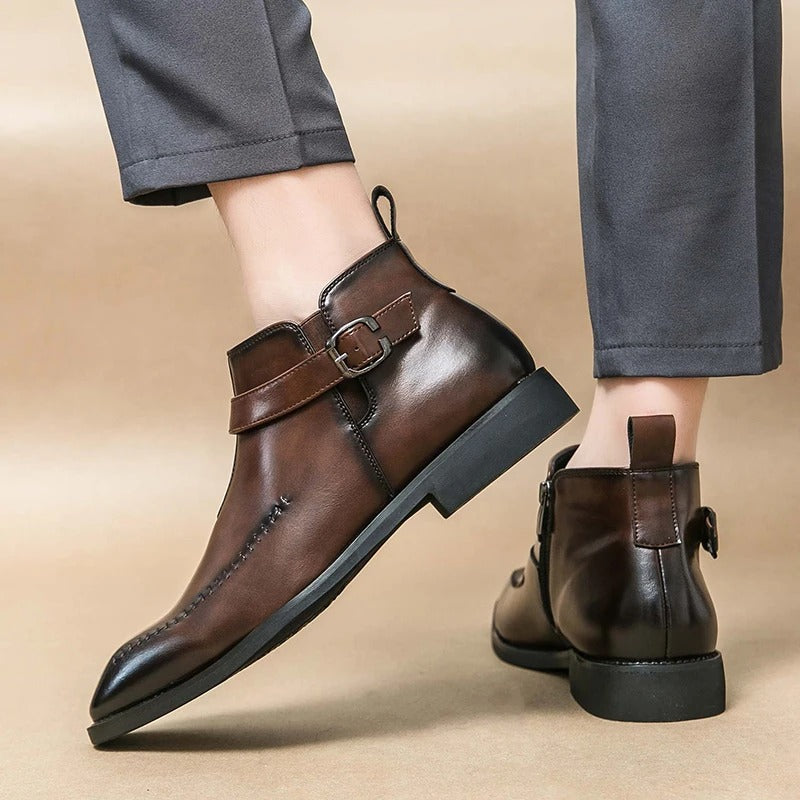 Luxury Man Leather Pointed Business Chelsea Boots Outdoor Leisure Walking Shoes