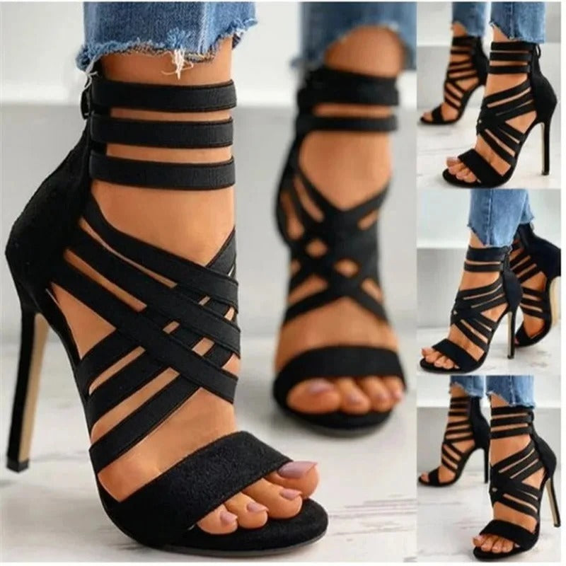 Sandals Summer New Back Zipper Cover Heeled Gladiator Shoe Pump Black