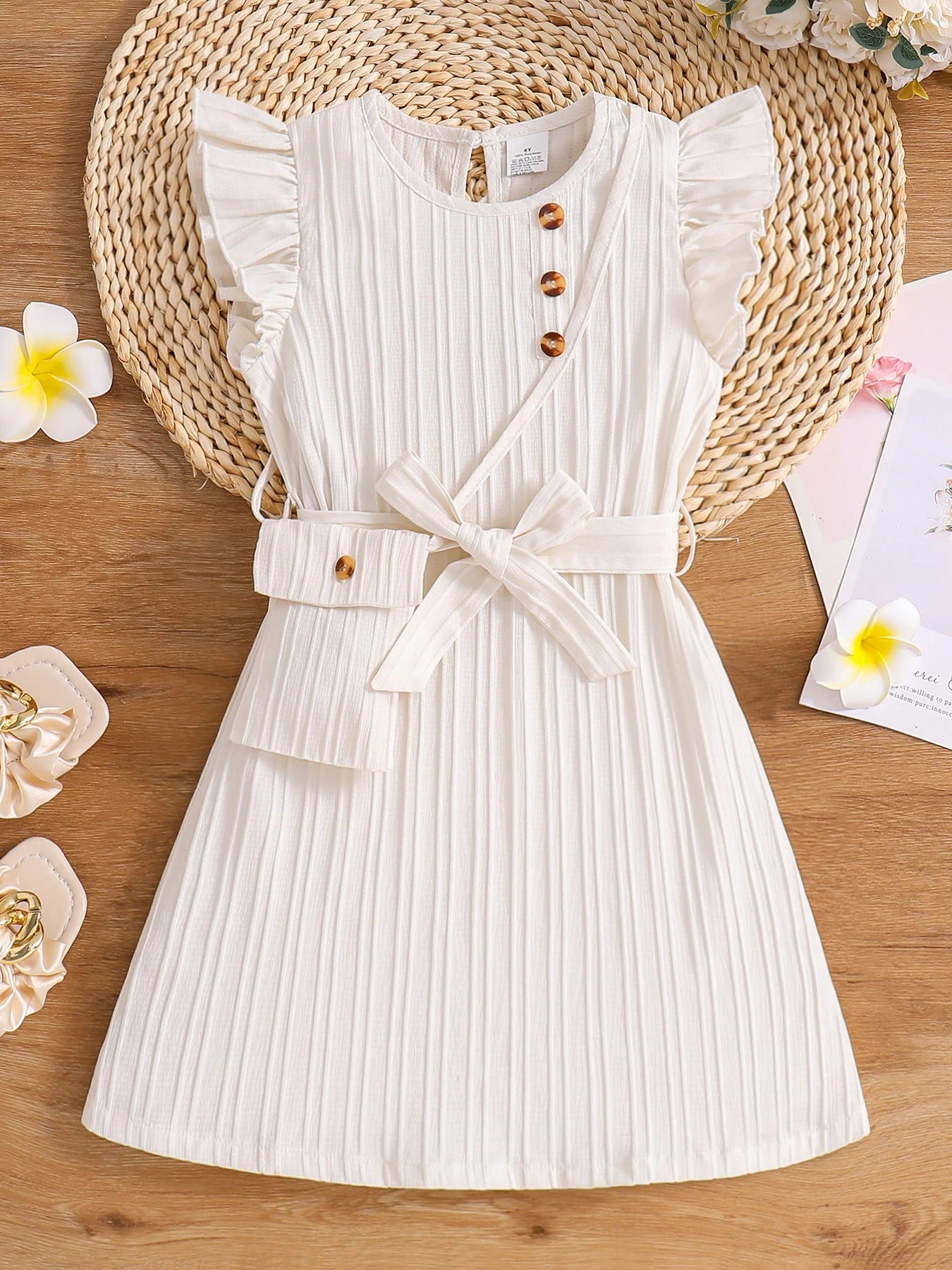 color round neck flying sleeve dress summer clothing + small satchel.