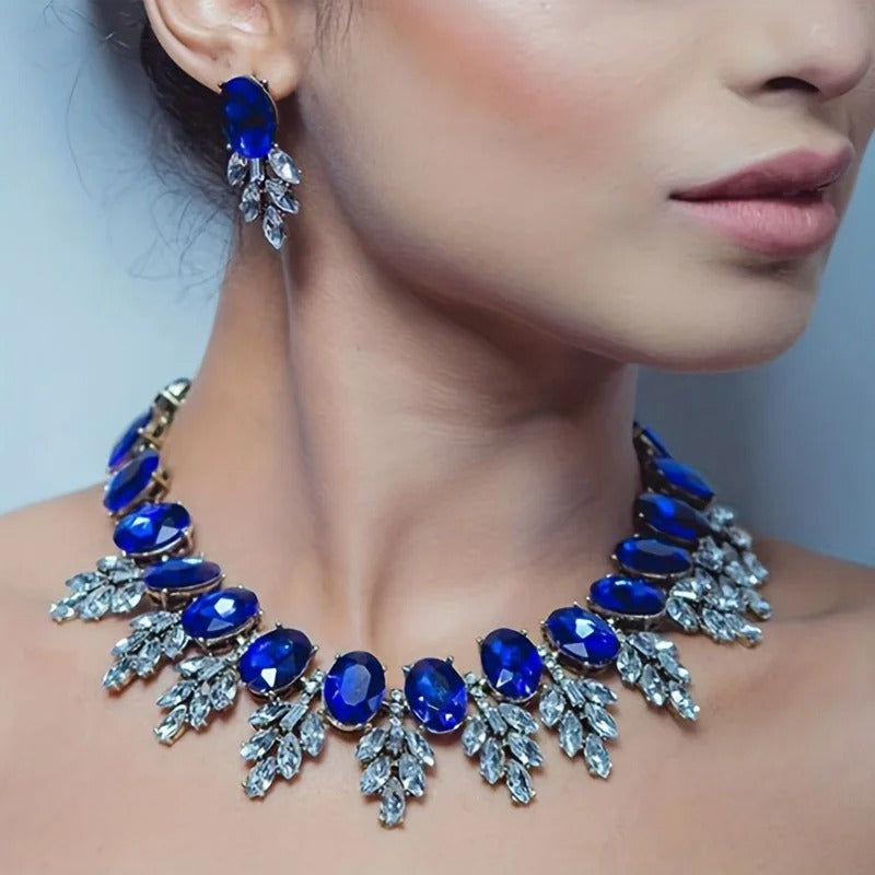 Geometric Rhinestones Necklace earring set