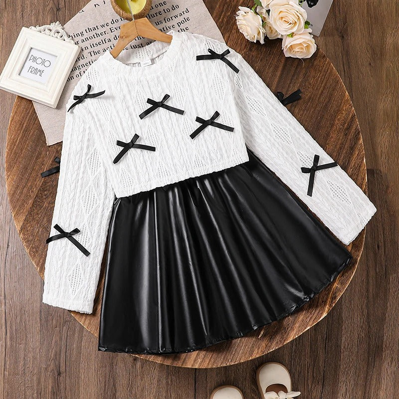 Neck Long Sleeve Top &amp; Black Skirt For Girls 8-12 Years Kids Fashion Outfit