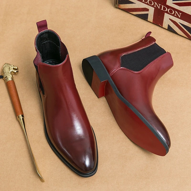 Chelsea Boots for Men Red Sole Ankle Business Round Toe Slip-On Mens Boot