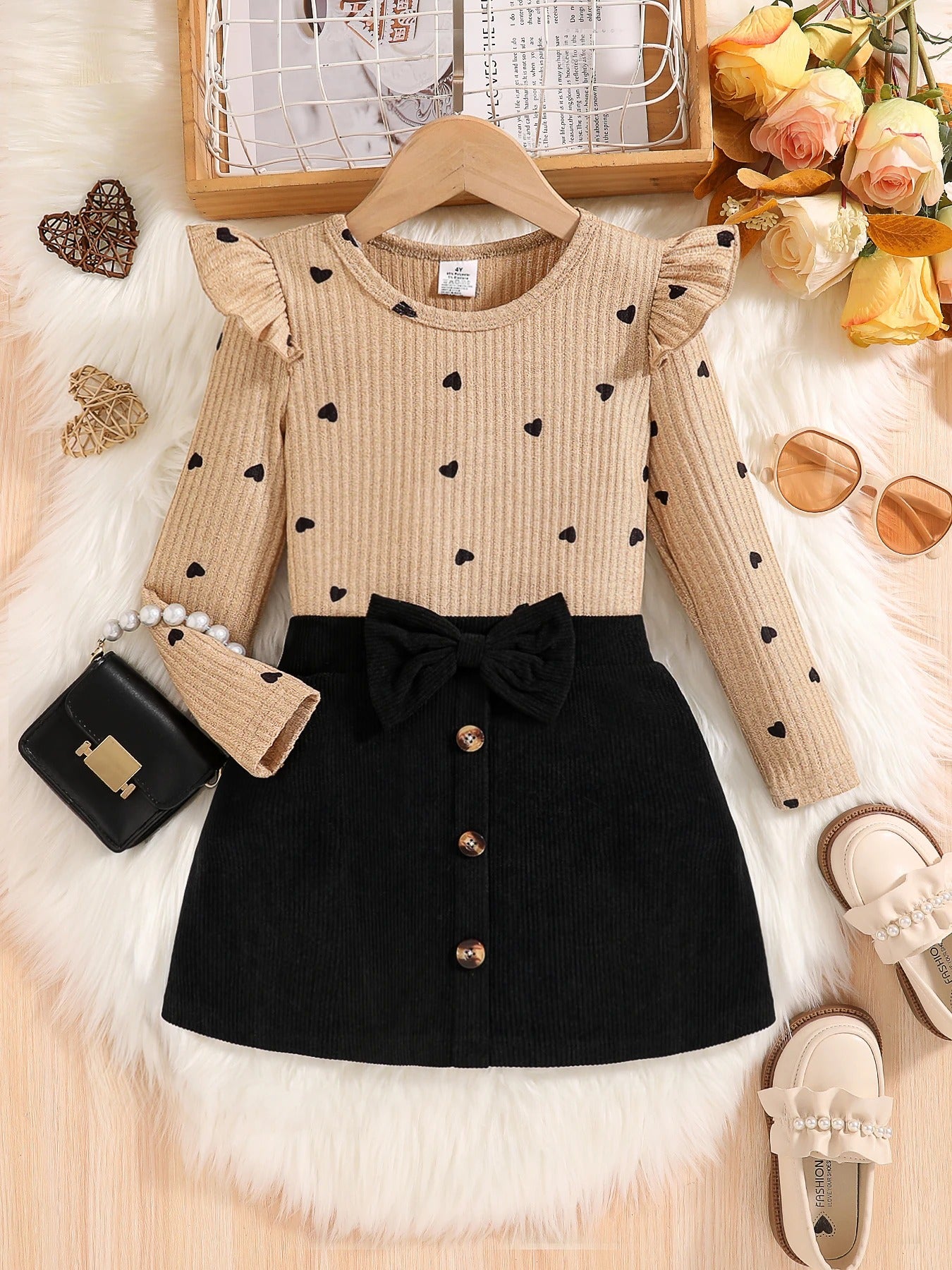 2-Piece Set for Girls in Spring and Autumn: Fashionable and Elegant Dress Set for Young Girls, Featuring a Round Neck