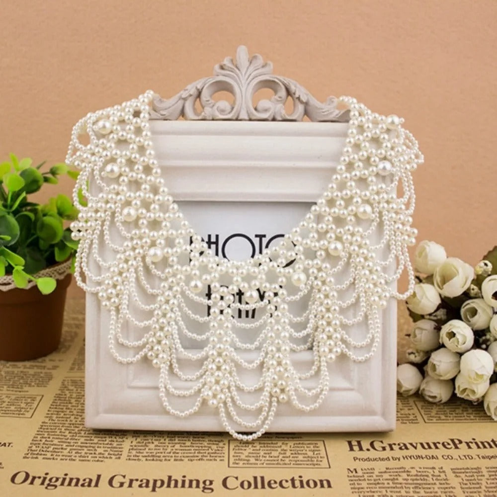 Pearl Beaded Lace Trim Collar Ribbons