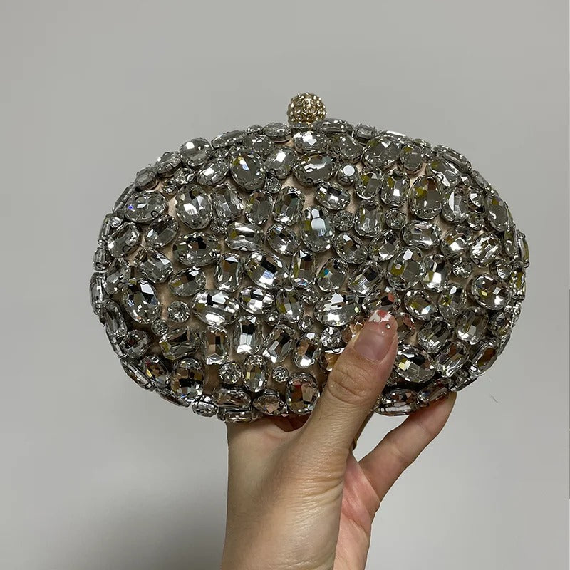 Embroidered Diamond Clutch Bag Glass Stone