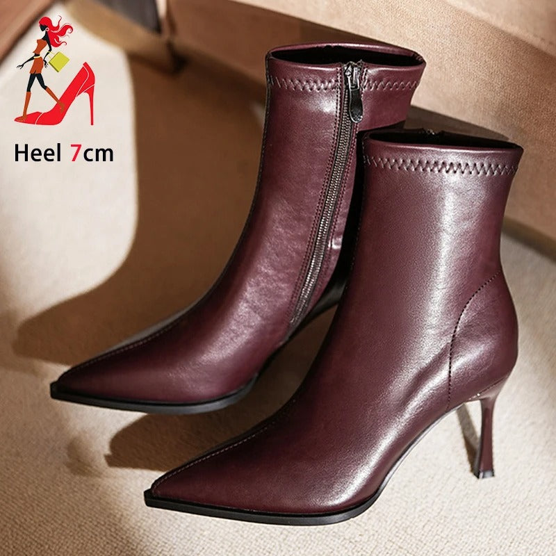 Woman Ankle Boots 7CM Stiletto Heels Elegant Women's Shoes 2025 Autumn Winter Pointed Boots