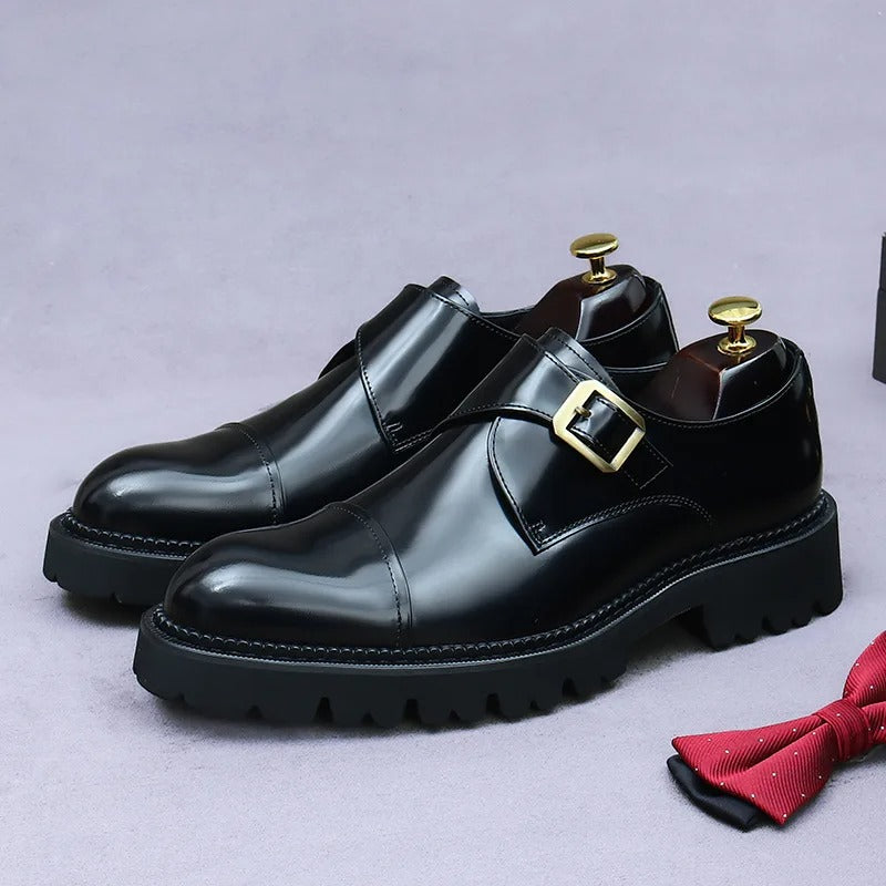 ining Genuine Leather Buckle Casual Patent Leather British Men's Shoes