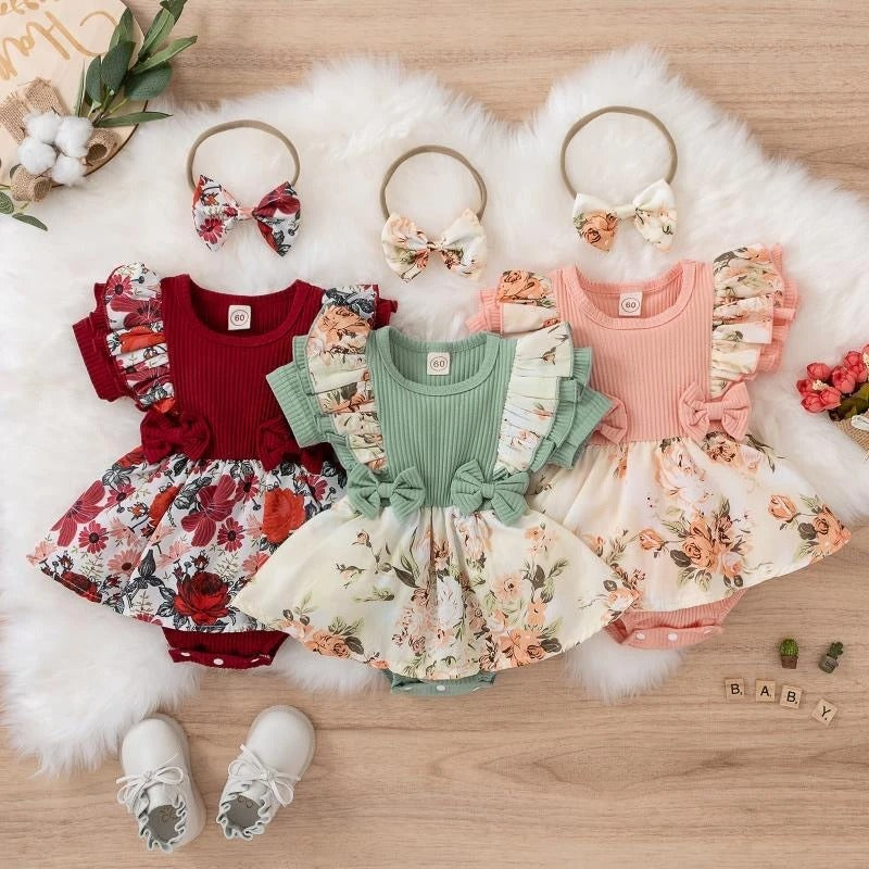 Cotton Dress For Newborn Floral Clothes Baby Crawling Clothes.