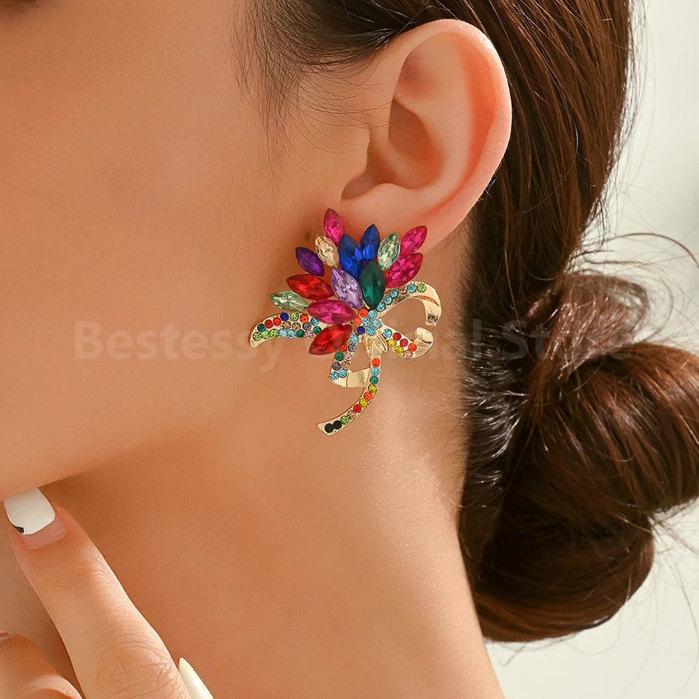 Elegant Faux Gemstone Flower Bouquet Stud Earrings