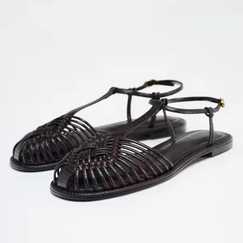 Woven Hollow Out Design Buckle Strap Daily Casual Beach Shoes for Ladies
