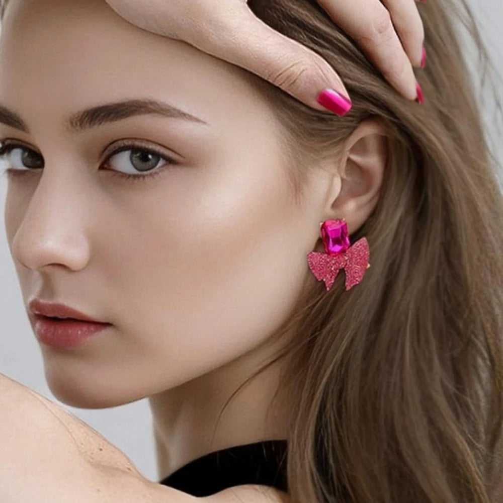 Bow Full Crystal Decor Stud Earring