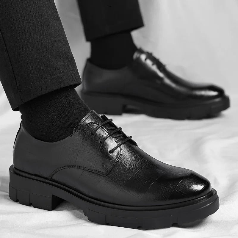 Leather Shoes Lace-Up Design Wear-Resistant Low Help Heightening