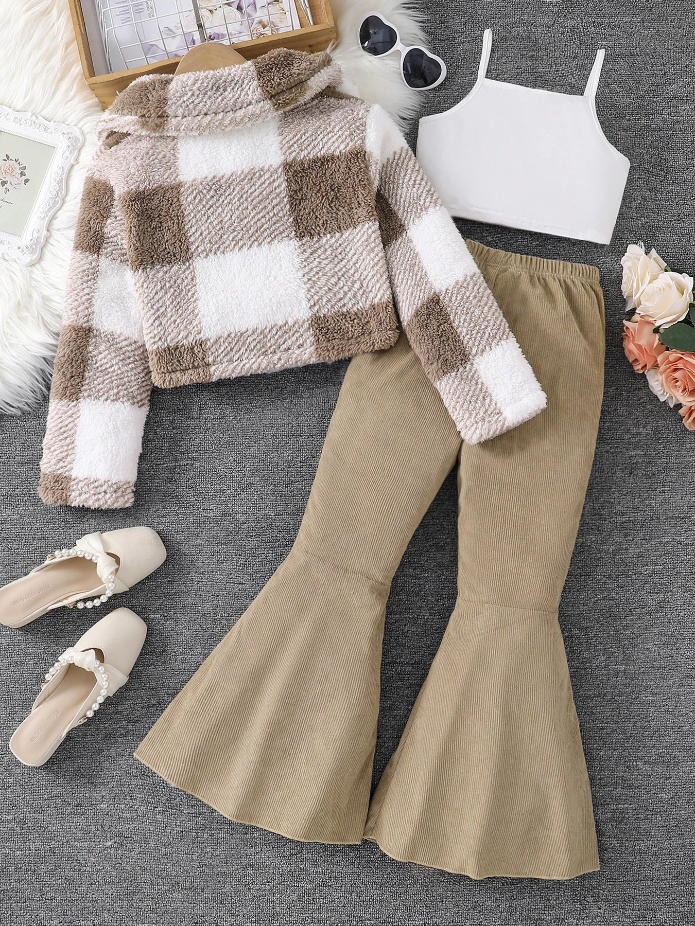 3-piece set with stand-up collar and down jacket solid color vest casual long pants set