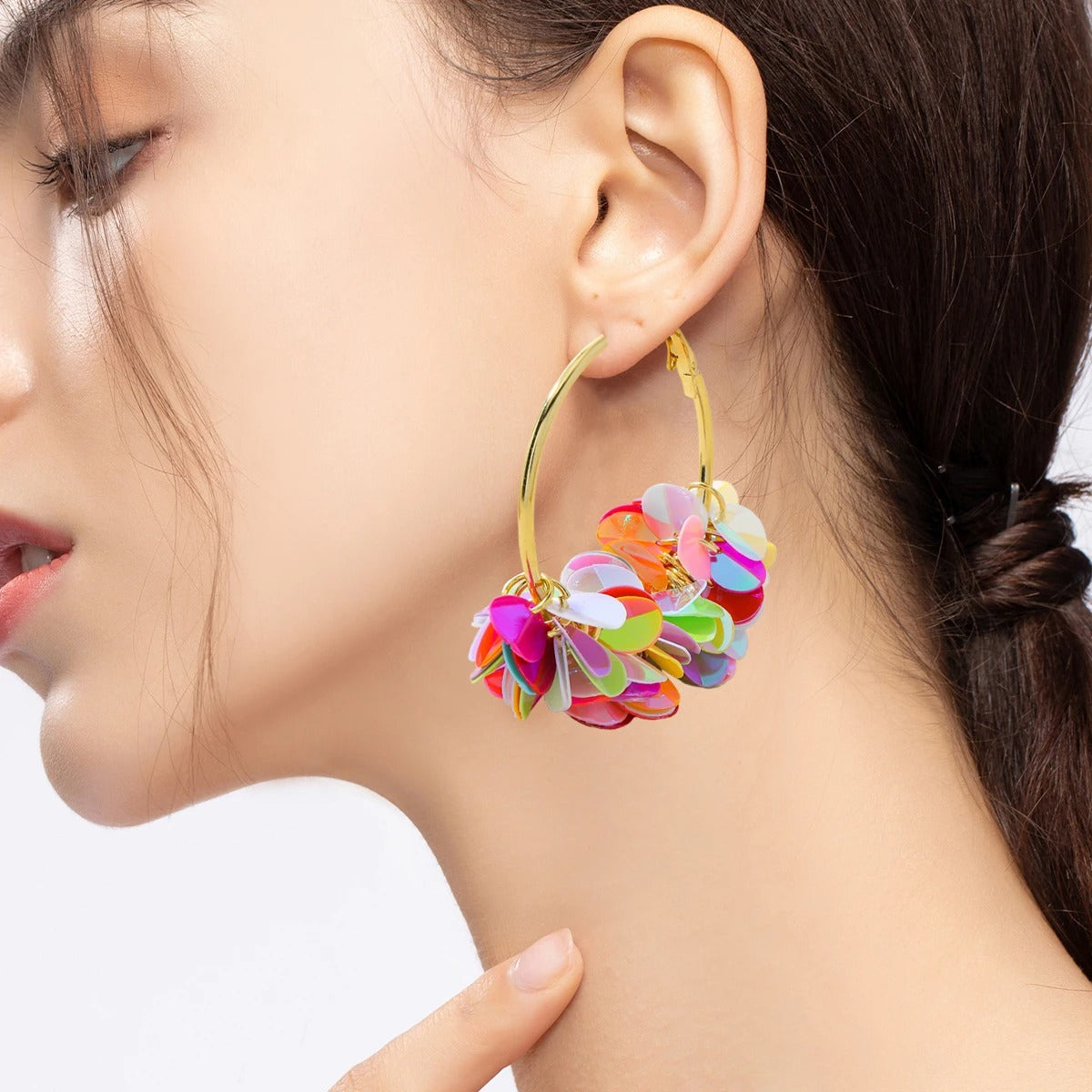Colorful Sequin Petals Drop Ear Loops Y2K Summer