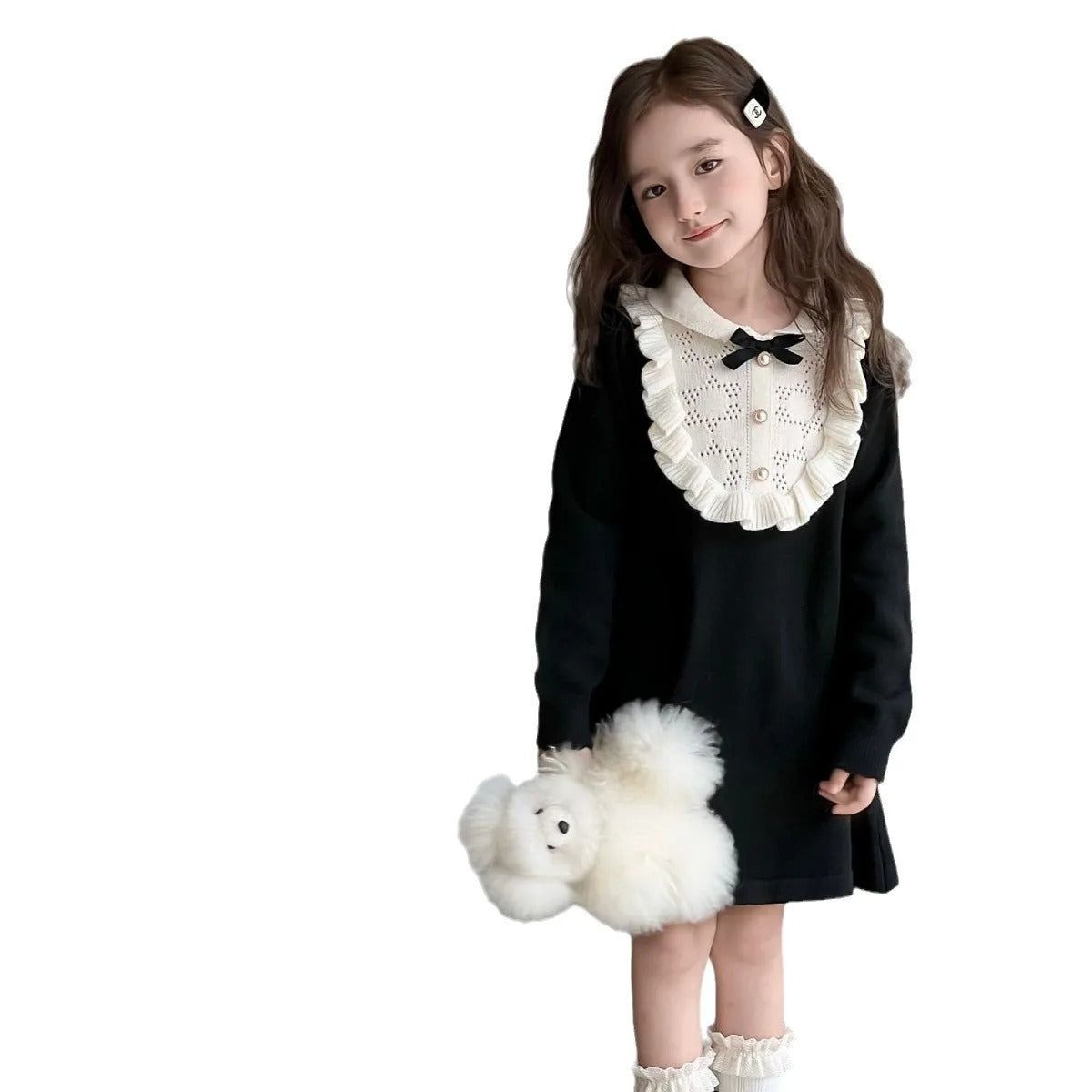 French Style Woolen Skirts Children Knitted Dresses