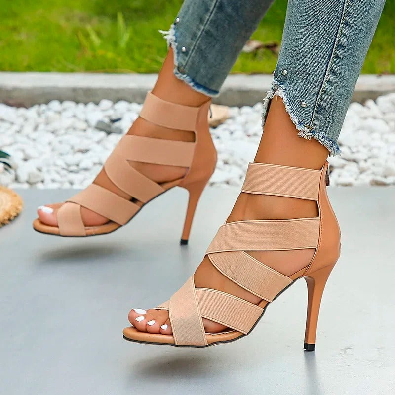 Elastic Broadband Crossover Zipper Gladiator Shoes Party Wedding Pumps.