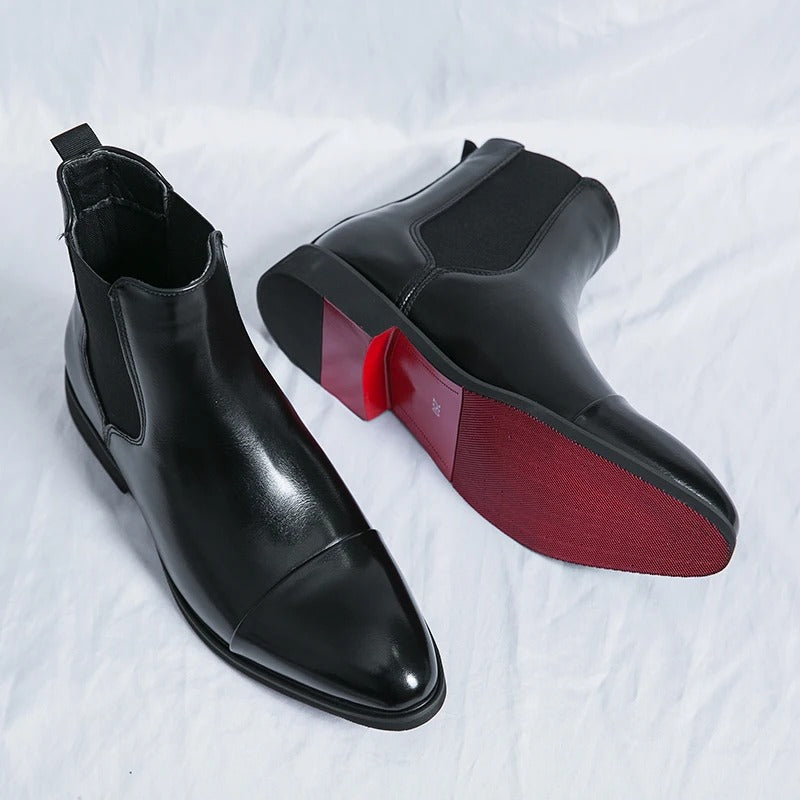 Chelsea Boots for Men Red Sole Pu Ankle Business Round Toe Slip-On