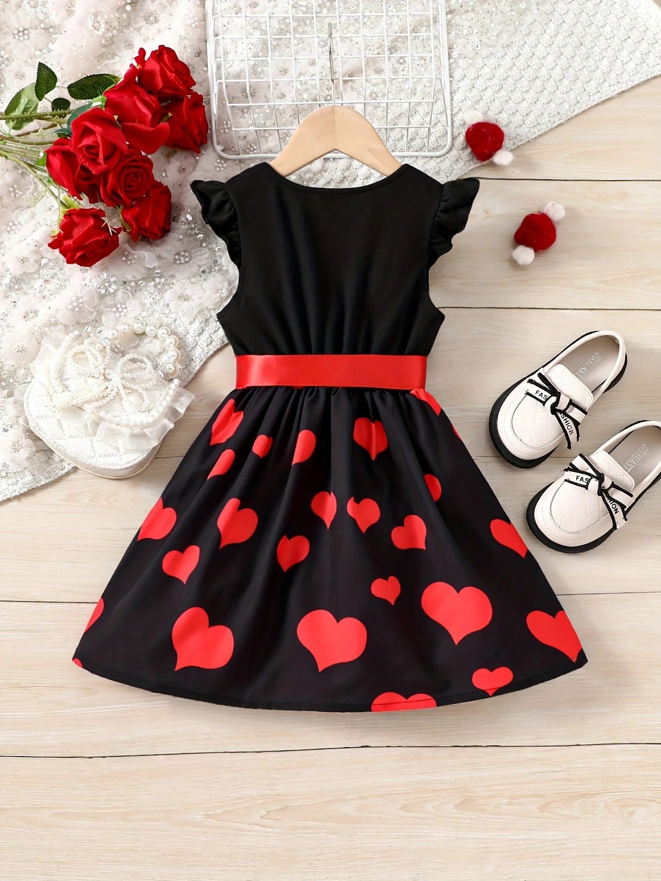 Print, Animal Cartoon Bowknot Appliqué Princess Dress, Holiday Party, with Ribbon.