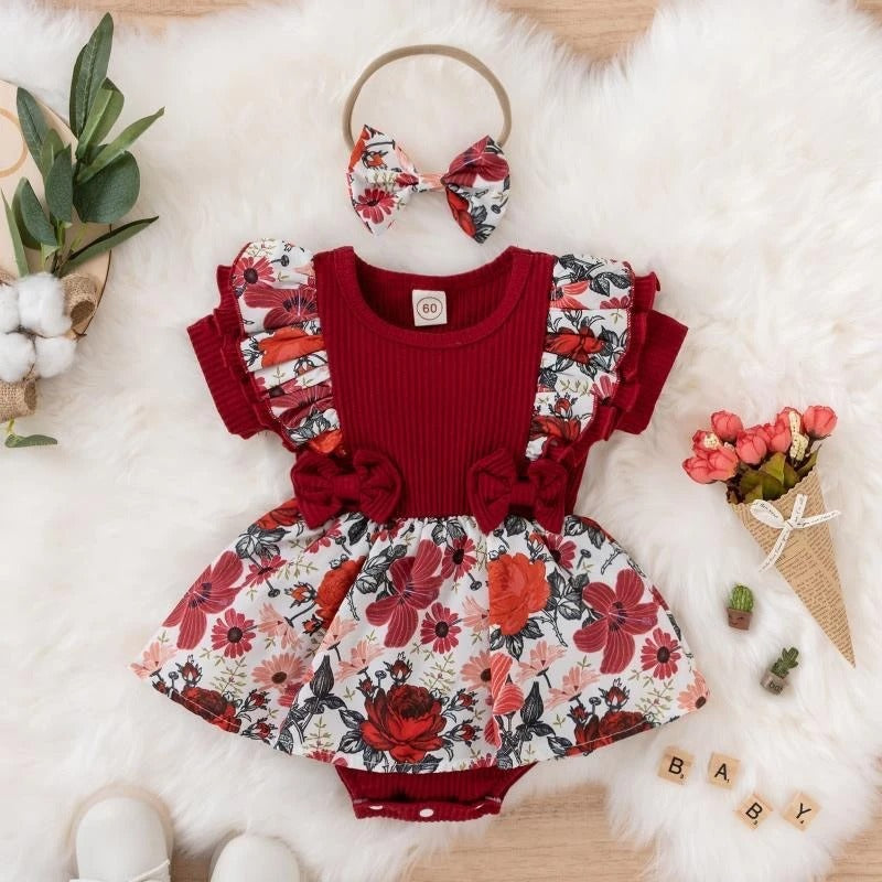 Cotton Dress For Newborn Floral Clothes Baby Crawling Clothes.