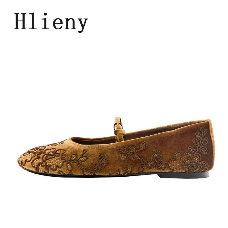 Designer Handmade Embroidery Flower Loafers Buckle Strap