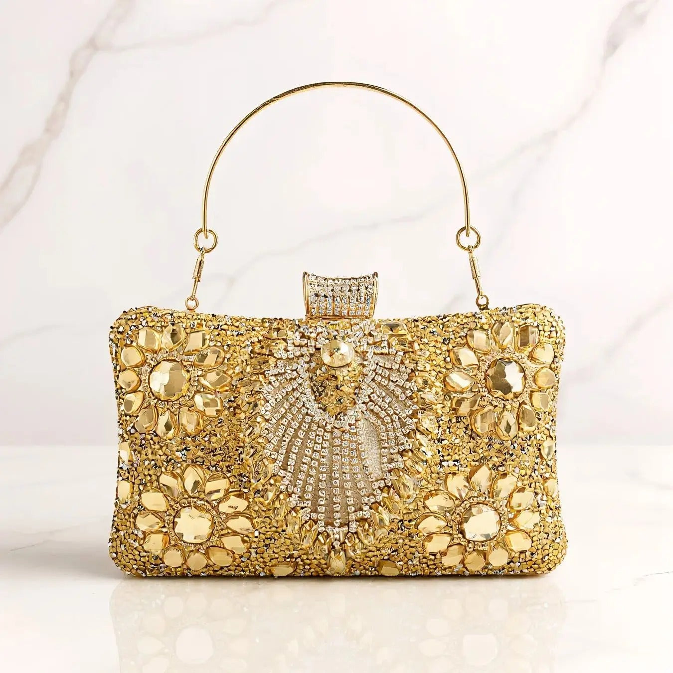 Acrylic Flower One Side Glitter Tassel Women Diamond Shoulder Handbags.