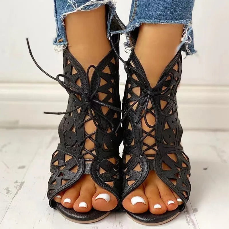 Lace Up Low Heel Flat Ladies Sandals