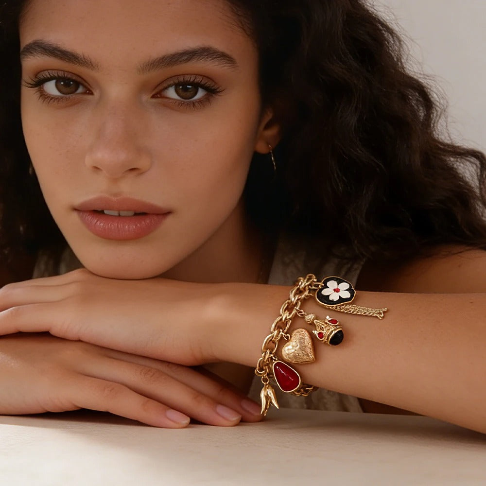 Red Accents Playful Statement Bracelet