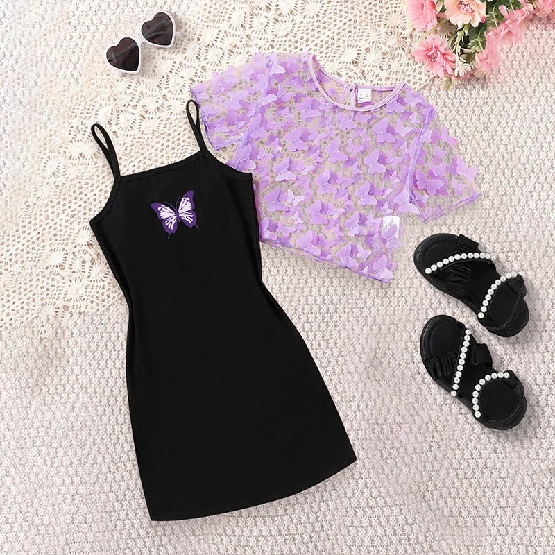 Butterfly 2-Piece Dress &amp; Tee Set - Stretchy, Comfortable &amp; Easy-Care Kids wear