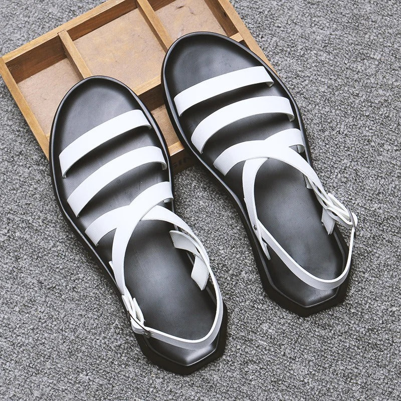Casual Soft Leather Men Sandals Holiday Male Brand Black White Shoes N039