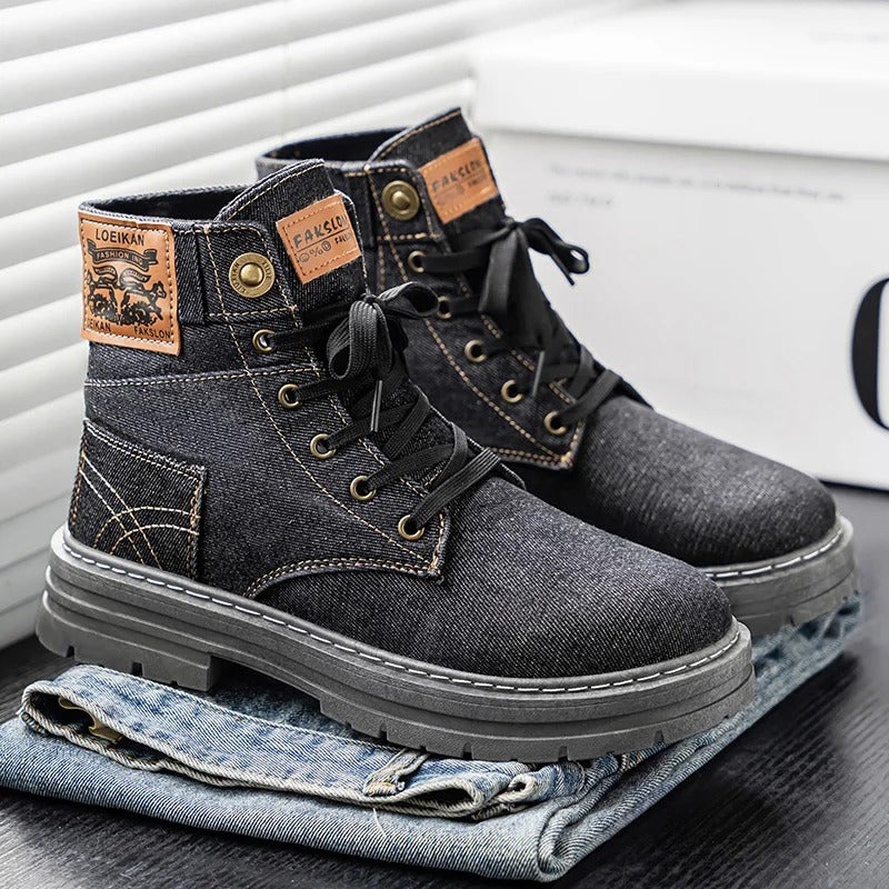 Durable High-Top Denim Cool Versatile Men's Boots