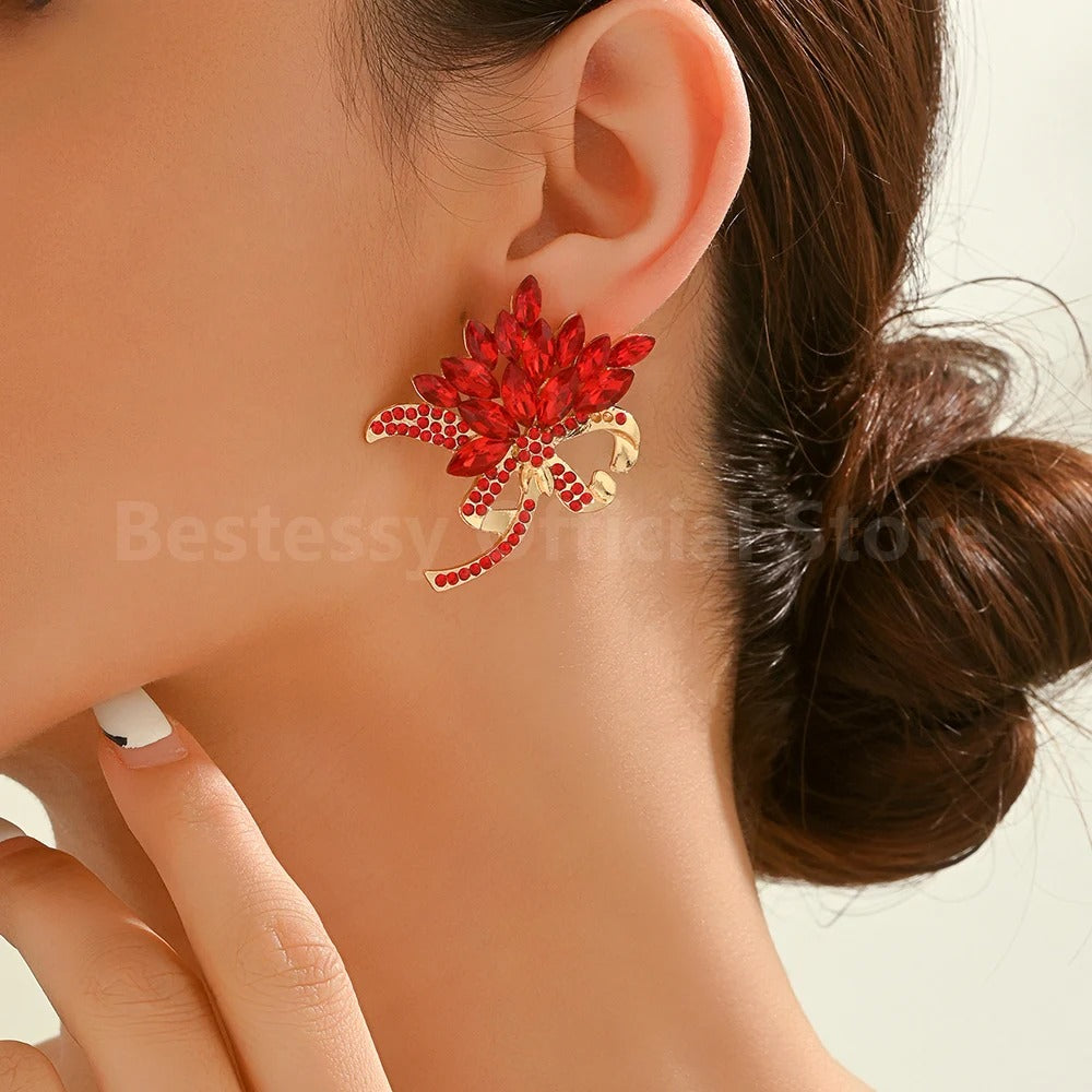 Elegant Faux Gemstone Flower Bouquet Stud Earrings