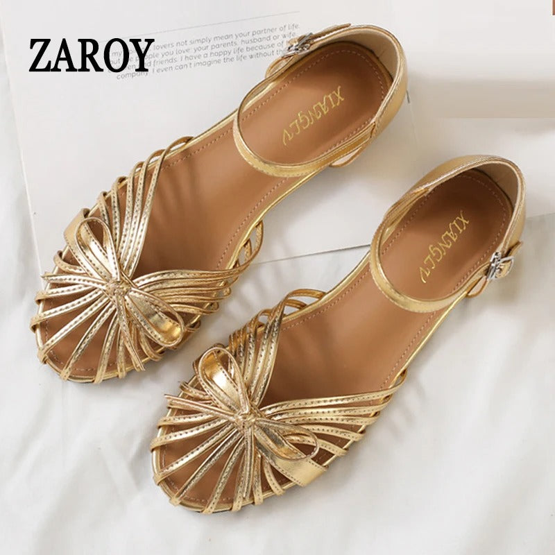 Flat Sandals Single Strap Hollow Out Gladiator Roman Shoes P