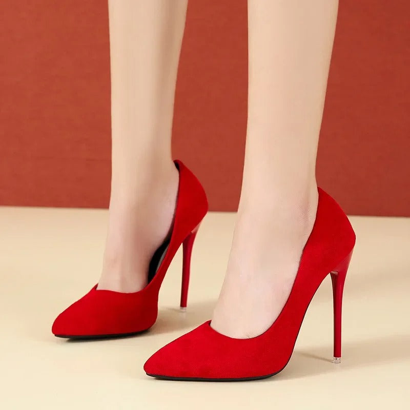Big Size 35-45 women's shoes 2026 concise flock high heels
