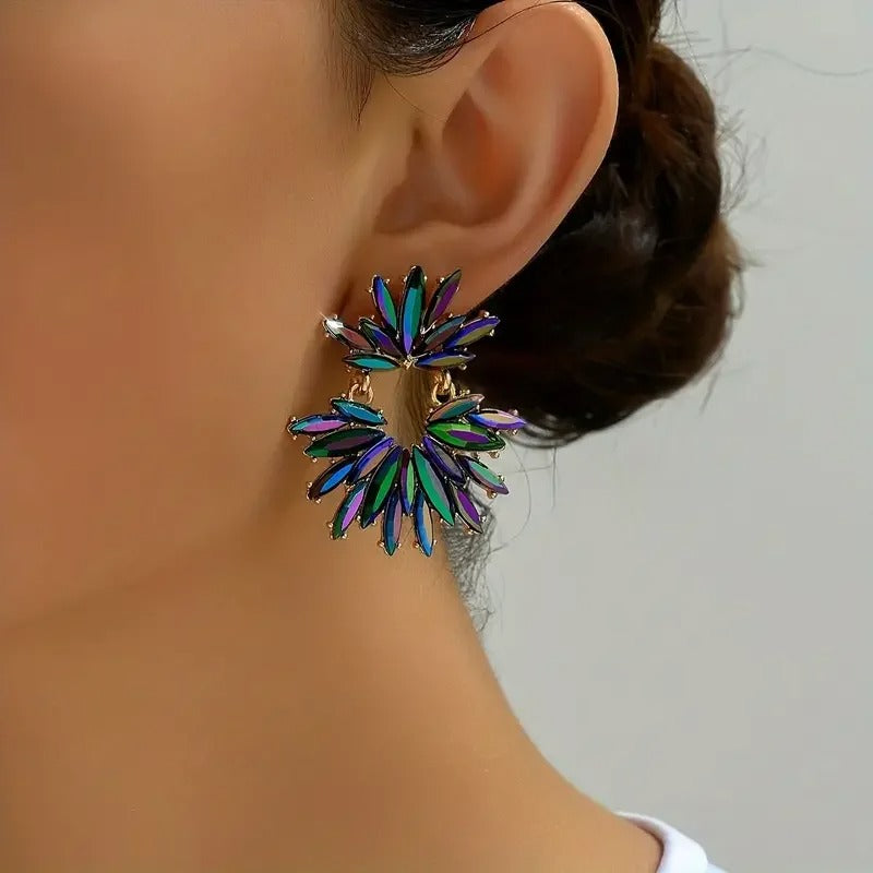 Colorful Crystal Flower Dangle Earrings