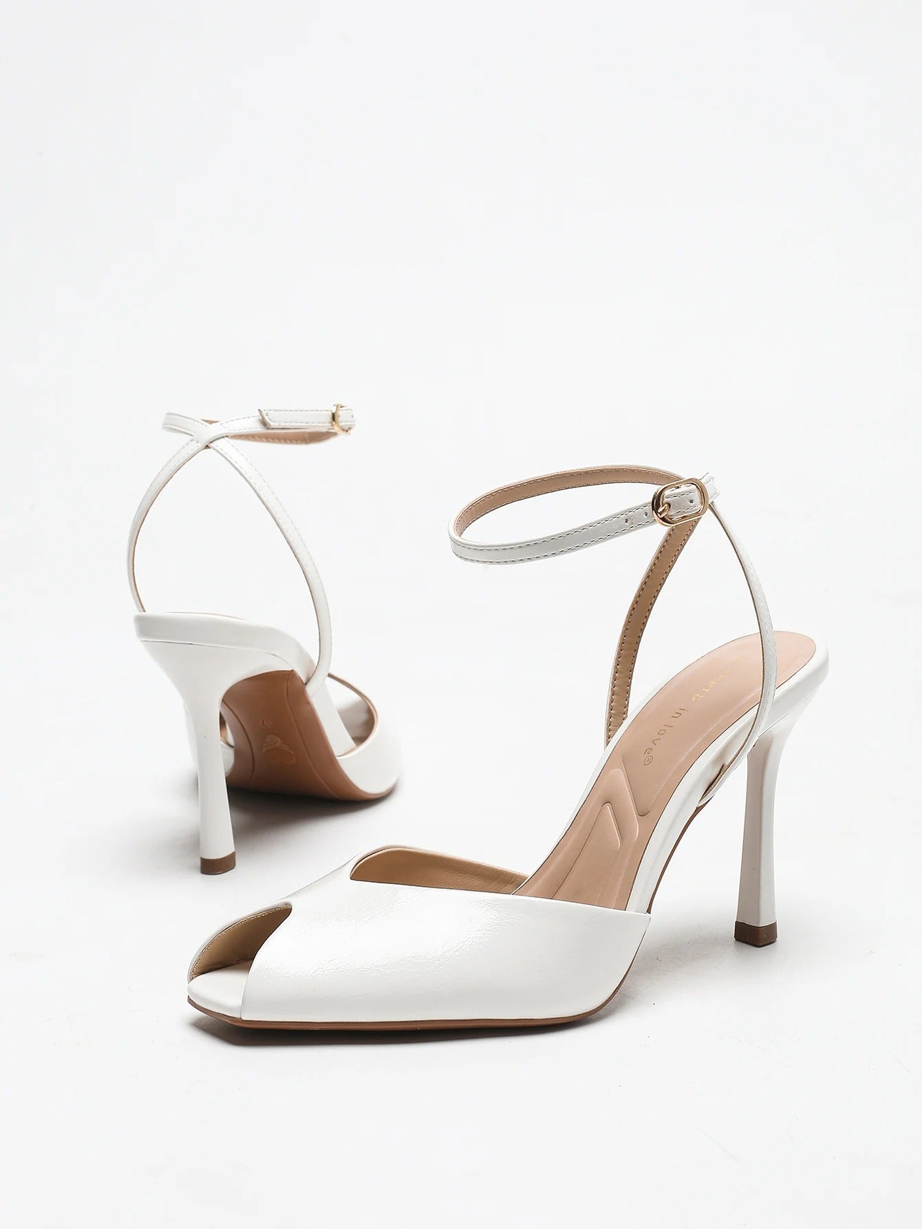 Chic Square-Toe Leather Peep-Toe Slingback Stiletto Heels, Stylish Fashion Footwear