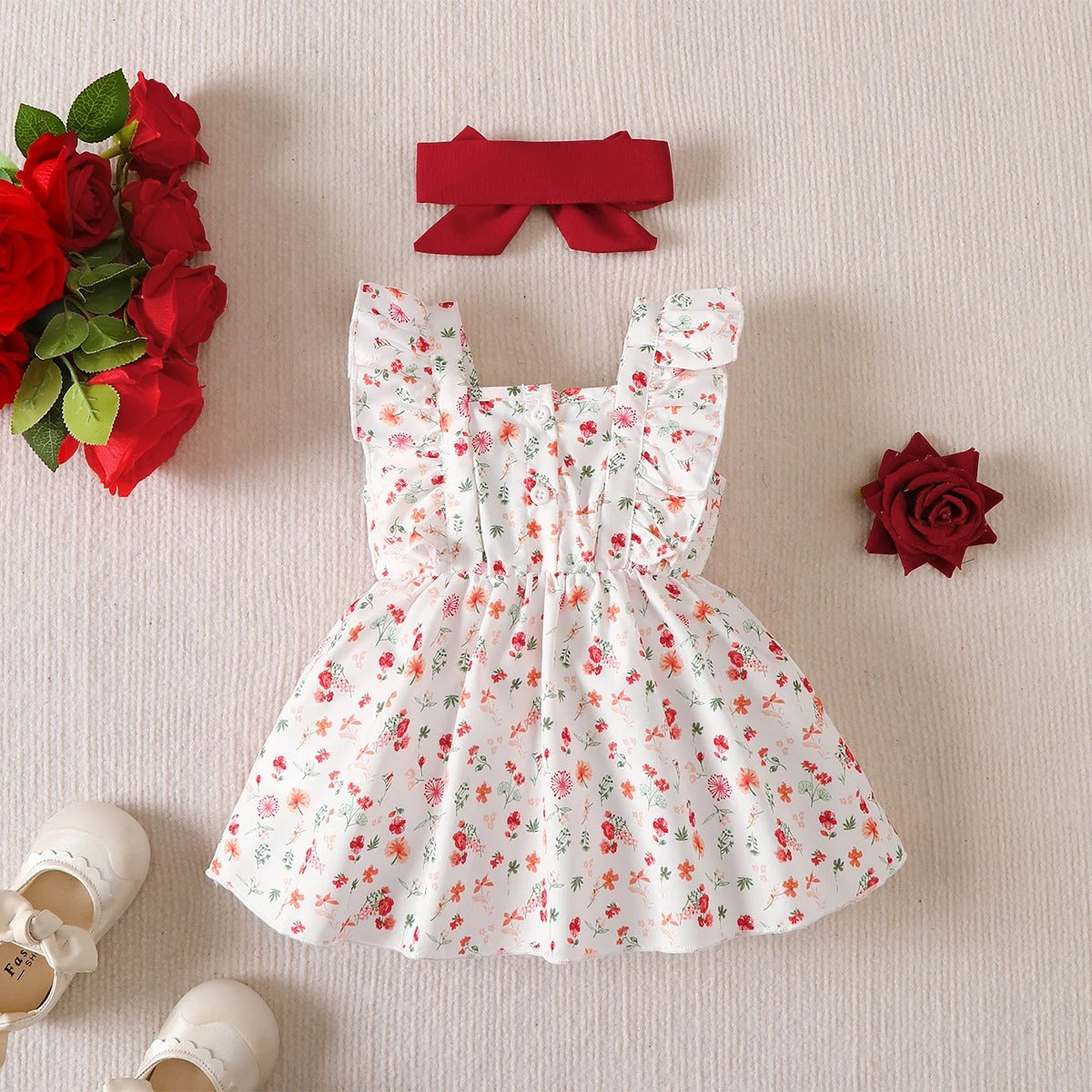 0-24 Months Baby girl Bress with Small floral Ruffle edge sleeveless Dress