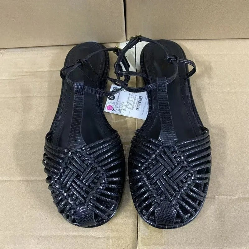 Soft Leather Round Toe Ankle Buckle Strap Casual Brand Summer Lady Beach Shoes