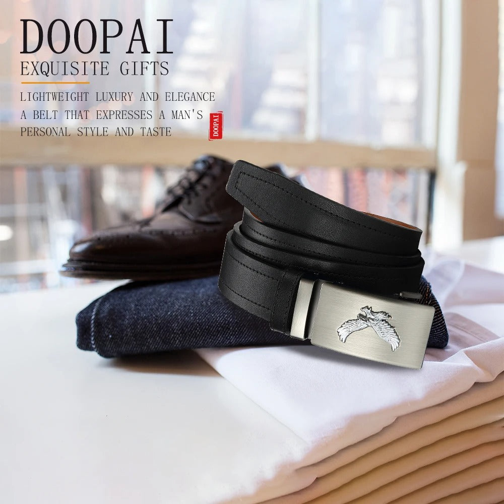 Men Leather Belt Automatic Buckle Belt
