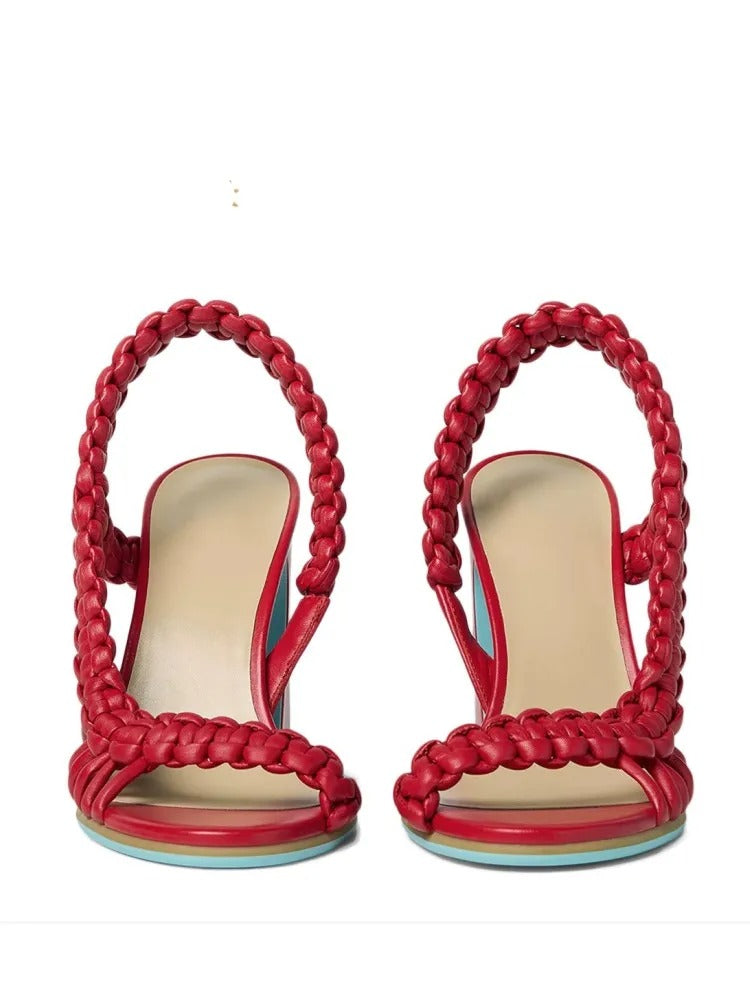 Summer New Coarse High Heel Knitted Women's Sandals
