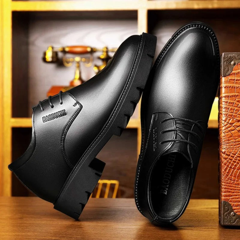 7cm height increasing cowhide men's shoes, fashionable, casual, business office thick soled men's formal shoes