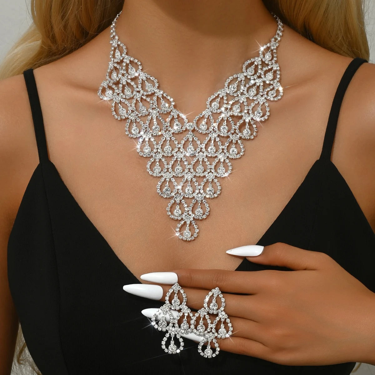 Zircon Geometric Necklace Earrings
