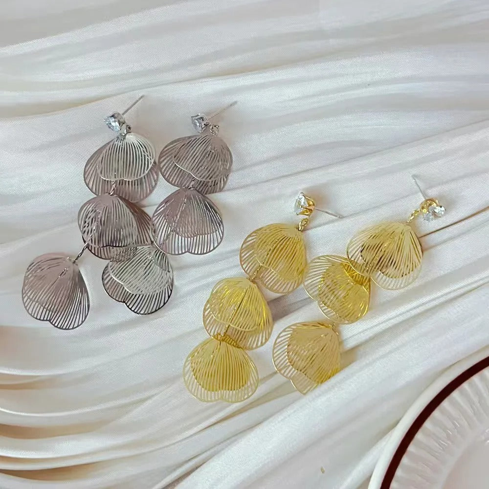 Long Exaggerated Petal Metal Earrings