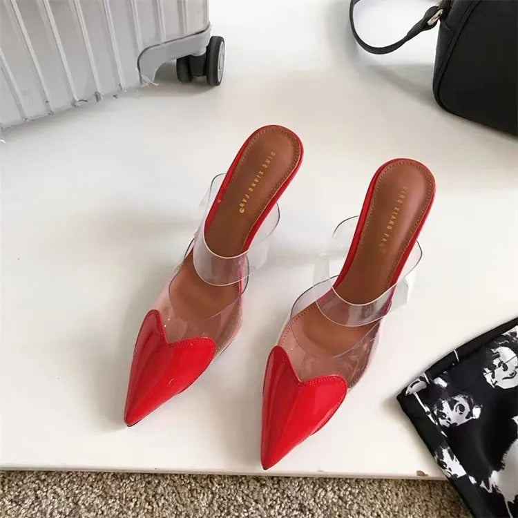 7cm Popular Fashion Pointed Transparent Low-cut Slippers with Thin Heels for Women