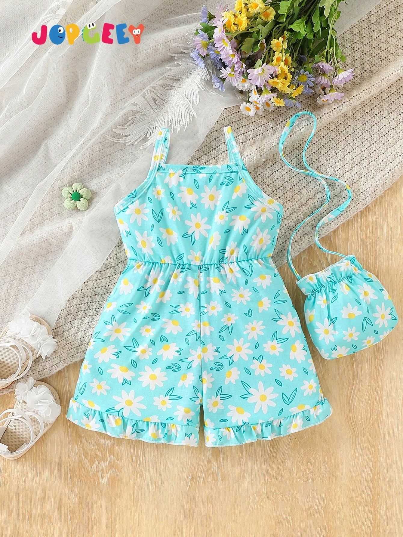 Baby girl baby fashionable casual flower full body printed suspender jumpsuit