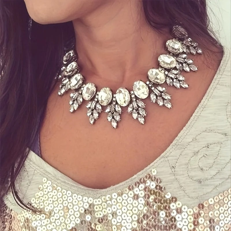 Geometric Rhinestones Necklace earring set