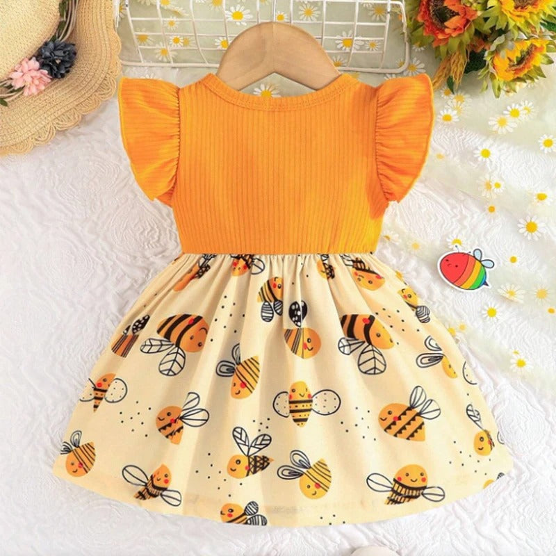 Fly Sleeves Cute Bee Children'S Sleeveless Clothes+Bow Headband