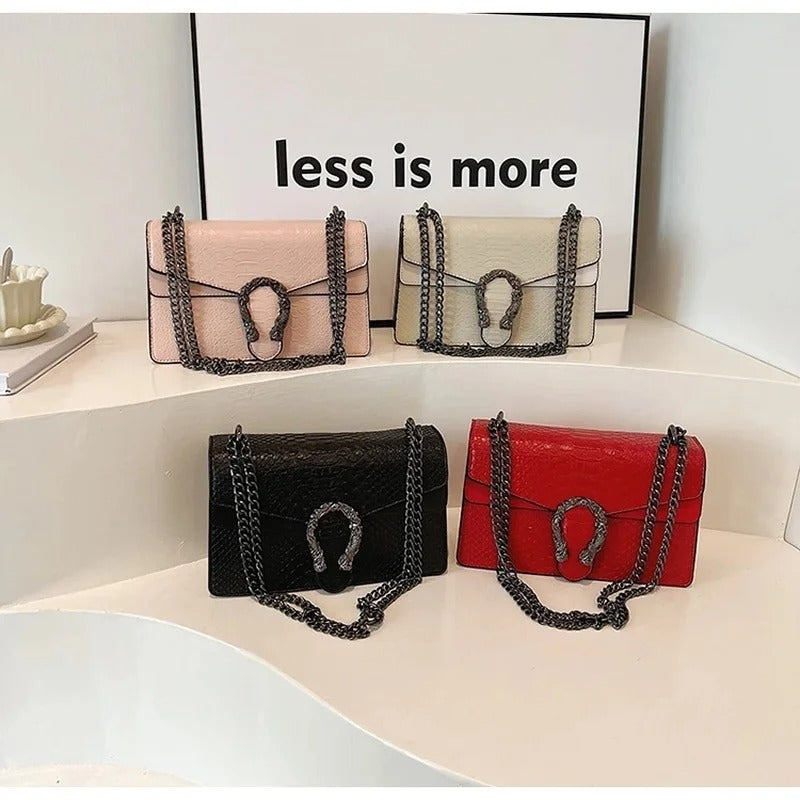Women Snake Pattern Crossbody Small Square Bag